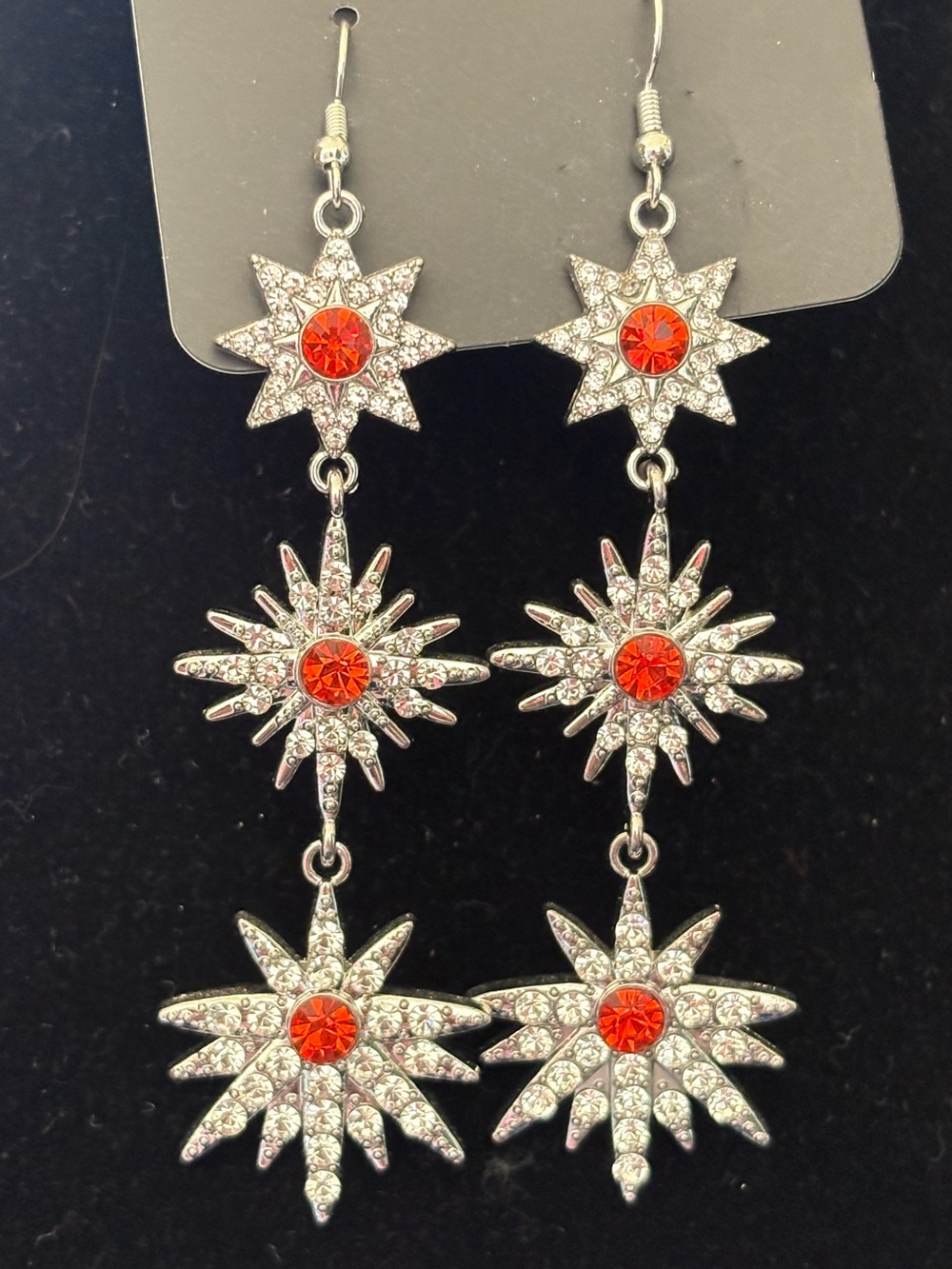 paparazzi Silver Tone Dangle Earrings with Bright Orange Centers